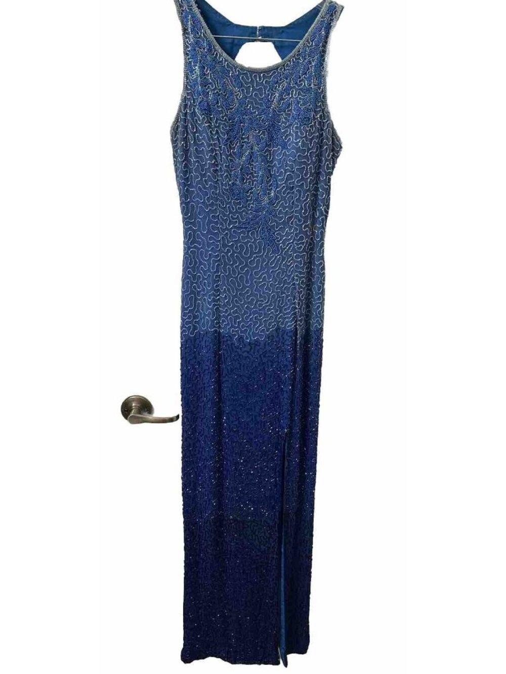 VTG Nye Y2K Precious Formals Silk Blue Ombre Beaded Formal Gown Dress Read N Sz